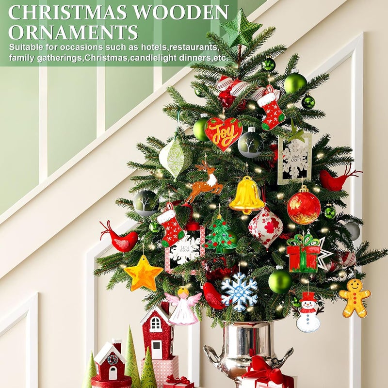 Sophena 80PCS Wooden Christmas Ornaments to Paint, 8 Styles DIY Blank Unfinished Wood Reindeer Santa Claus Christmas Tree Ball Snowman Snowflake Angel Cutouts Ornament for Crafts Winter Hanging Decorations - Image 2